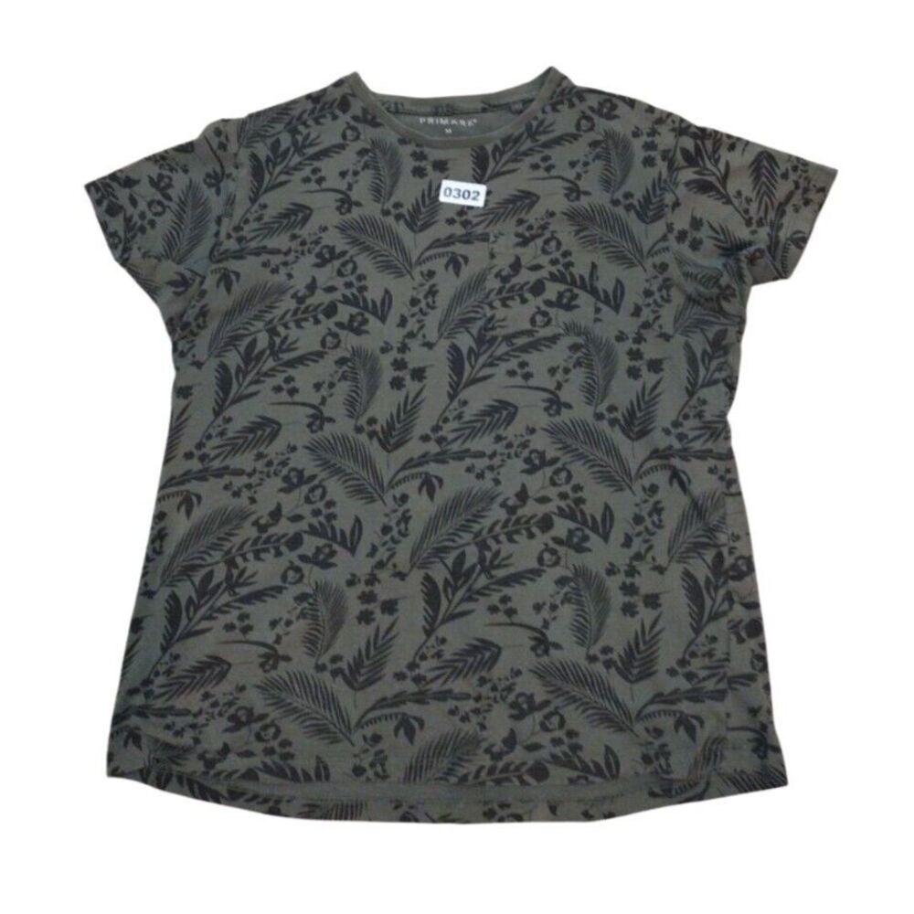 Primark T Shirt Men Medium Green Floral Tropical Short Sleeves Crew Neck Juniors